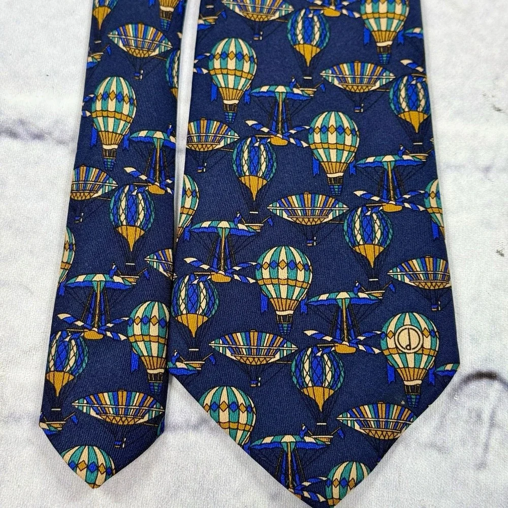 Dunhill Men's Silk Tie Hot Air Balloons‎ Navy Made in Italy 58